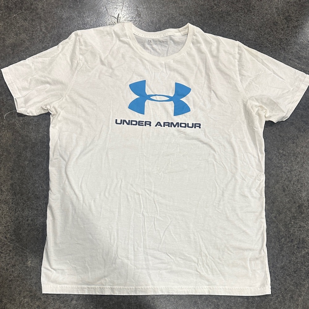 Under Armour White Short-Sleeve Tee with Blue Logo